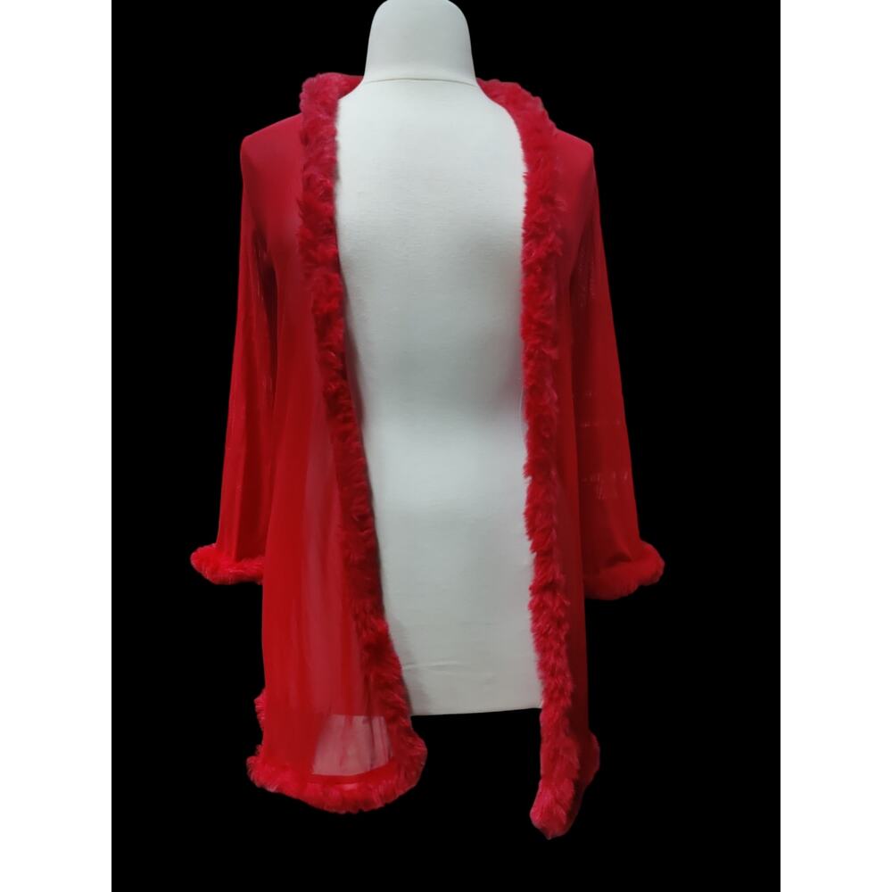 Red feather trimmed sheer robe-size S